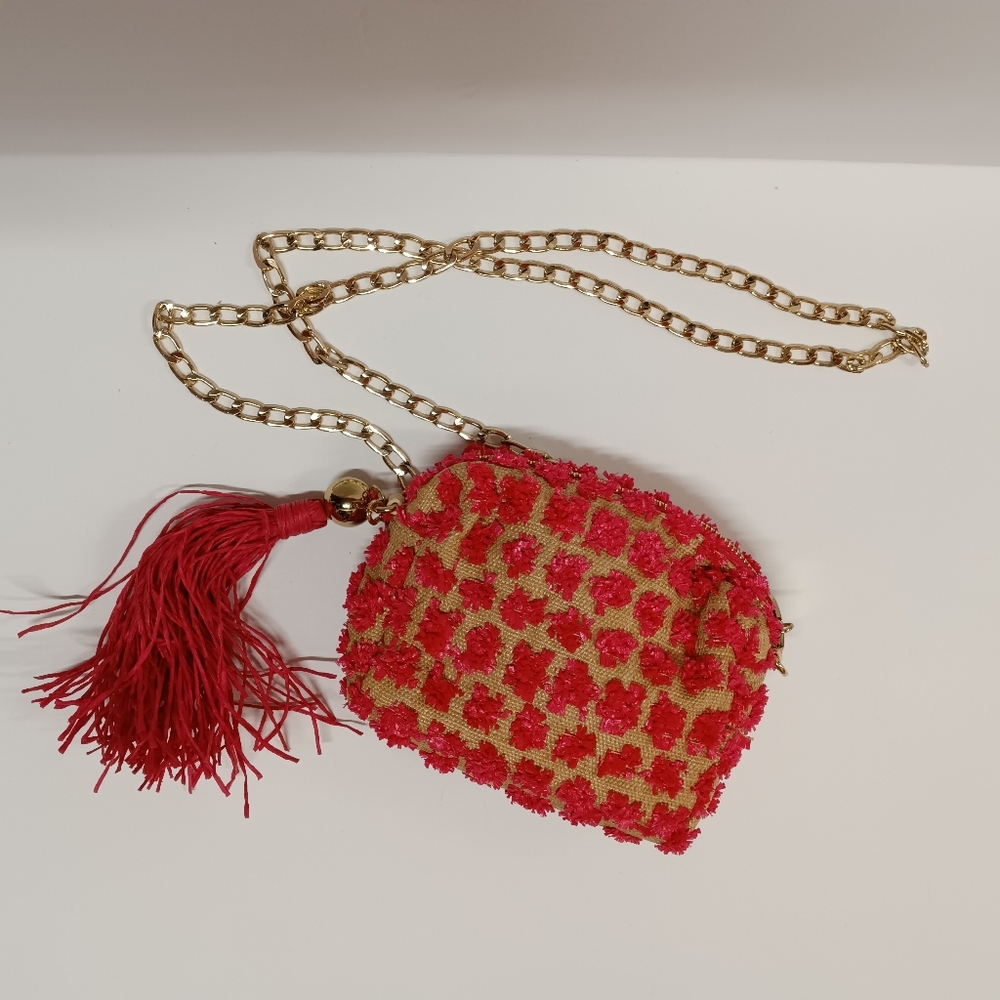 Deux Lux Fun Pompom  Eyelash Small Crossbody Shoulder Clutch Bag Chain Strap